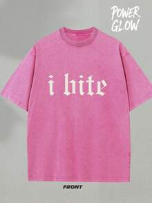 I Bite Graphic Tee Washed T-Shirt Holiday Gifts Y2K Men's Graphic Tees, Street - Style Vintage Washed T - Shirts, 230G Cotton T - Shirts, 100% Pure Cotton, Unisex Graphic Tees  Halloween Back To School  Shirts - 玫紅色 - 查看 1