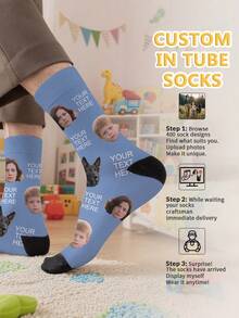 1 双定制脸儿童中筒袜，袜子上可印任何脸，男孩和女孩，个性化袜子，带照片，有趣的定制图片搭配中长袜，适合情人节、生日、送礼