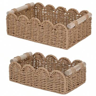 1个纸绳扇形收纳篮，波西米亚风格装饰篮，适用于家居、客厅、卧室、浴室置物架、咖啡桌、搁板等，可用于收纳和装饰，可放置纸巾、花瓶、香薰蜡烛、杂物等。