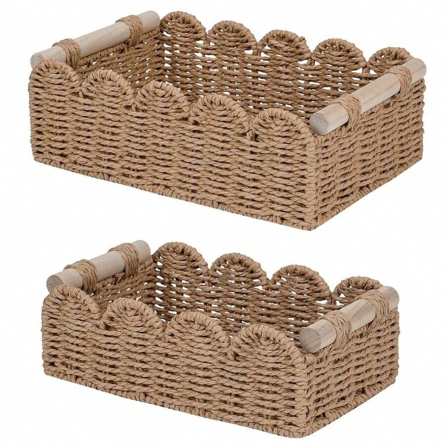 1pc Paper Rope Fan-Shaped Storage Basket, Bohemian Style Decorative Basket, Suitable For Home, Living Room, Bedroom, Bathroom Shelf, Coffee Table, Shelves, Can Be Used For Storage And Decoration, Can Hold Tissues, Vases, Scented Candles, Miscellaneous Items - Multicolor - View 1