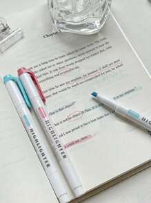 15 Color Fluorescent Pen Set Soft Water Double Headed Mark Pen Marking Note Number Pen Drawing Notebook Diary Student Stationery Office Supplies(Random Style)