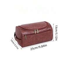1 pieza Bolsa de aseo de viaje de negocios para hombres, bolsa de almacenamiento de aseo impermeable de cuero, organizador de cosméticos portátil, estuche para kit de afeitado, accesorio de baño colgante, estilo vintage, diseño de lujo, regalo perfecto para novio, esposo, padre, pareja - Marrón - Ver 2