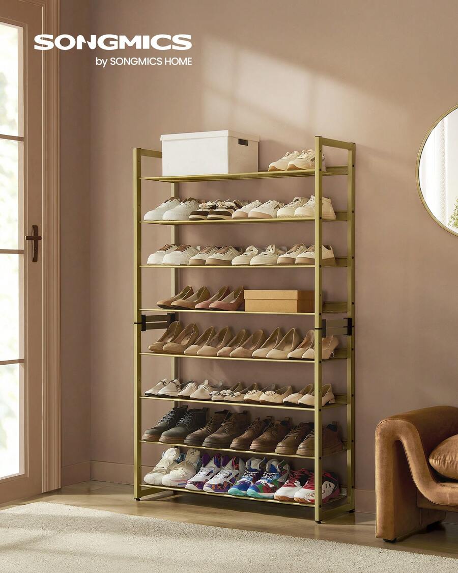 SONGMICS Shoe Rack, 8-Tier Shoe Organizer, Metal Rack For Garage, Set Of 2, 4-Tier Stackable Shelf, With Adjustable Flat Or Angled Shelves, 32-40 Pairs - Gold - View 1