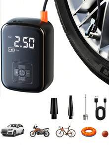 Inflador de neumáticos portátil - Accesorios para automóviles, manómetro digital inalámbrico, compresor de aire portátil para automóviles con luz LED. Inflado rápido, parada automática. El modelo Type-C también tiene una batería de ión de litio integrada de 7.4V 2000mAh, que también se puede usar como banco de energía. Incluye múltiples accesorios de inflado. Inflador de neumáticos mini adecuado para automóviles/motocicletas/pelotas/inflables. Regalo para vacaciones.