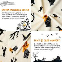 1pc Ghost & Witch Hat Printed Plush Blanket, Super Soft & Warm For Autumn, Suitable For Sofa, Halloween Harvest Gift And Home Decor - Multicolor - View 3