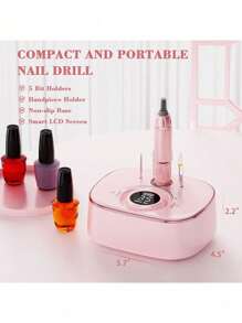 35,000RPM Electric Nail Drill With HD LCD Display, Rechargeable Nail File Machine For Gel Polish Buffing Salon Tools - Pink - View 3