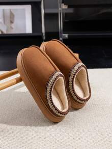 Flauschige Hausschuhe, modisch vielseitig mit dicker Sohle, warm gefüttert, rutschfest, geeignet für Innen- und Außenbereich für Damen und Herren im Herbst/Winter - Kaffeebraun - Übersicht 9