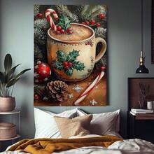 1 buc., Pictură suspendată pe pânză, Artă murală înrămată, Pictură vintage cu cană de cafea de Crăciun, Imprimeu pe pânză de Crăciun, Poster cald de sărbători, Decor de perete de Crăciun, Decor confortabil de iarnă, Decor festiv de Crăciun pentru casă, Decorațiuni de Crăciun, Postere de Crăciun, Decor de casă de Crăciun, Decorațiuni de Crăciun de iarnă, Decor cameră, Decor cămin, Decor baie, Decor dormitor, Decor bucătărie, Decor birou, Decor hol, Cadouri decorațiuni de Crăciun, Decor cafenea