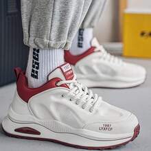 Zapatos casuales para hombre del 2024, diseño de suela gruesa y de moda de corte bajo, zapatillas deportivas con bloques de color  Letras  Colorblock    Deportivo    ANUDADO  Ojales - Blanco - Ver 3