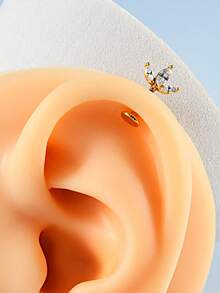 1 件不锈钢榄尖形花朵垂直柱耳轮穿孔皇冠/蝴蝶耳环耳钉身体穿孔首饰 - 如圖 - 查看 3