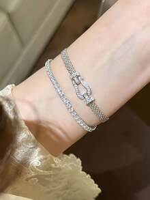 1pc Stainless Steel Milanese Horseshoe Clasp Woven Bracelet, Gold Plated Hollow Strap, Fashion Minimalist Versatile Design - Horseshoe Watch Strap Bracelet - View 6