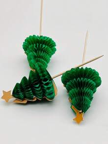 10/20/50支装圣诞蜂窝饮料签，圣诞树造型竹签，蛋糕水果签，节日派对竹签，蛋糕水果装饰，餐桌装饰，节日餐桌装饰，冬季节日装饰，绿色星星圣诞树装饰纸杯蛋糕插牌，主题水果签，氛围装饰饮料签，派对装饰，派对用品，节日装饰，节日用品，桌面装饰 - 彩色 - 查看 4