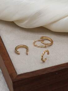 3pcs Shiny Cubic Zirconia Chain Clip-On Earrings Set, Multi-Layer Stacking Earrings Suitable For Women Daily, Date, Party Wear