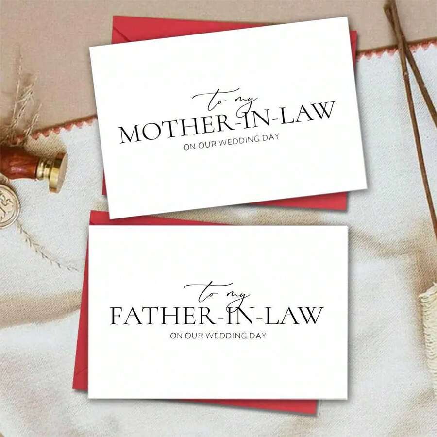 1pc Elegant Wedding Day Card For In-Laws, From Bride Or Groom's Mother/Father, Includes Envelope, Heartfelt Gift - Direct Expression Of Emotions, 5*7in - With Thick Envelope