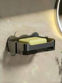 1/2pcs 13.3 Cm X 8.3 Cm Wall-Mounted Soap Dispenser In Grey, Made Of Plastic Material With A Tool-Free Installation Process. Its Minimalist And Elegant Design Makes It Suitable For Bathrooms, Toilets, And Kitchens. It Comes Equipped With A Tray And A Drainage Hole. Home Bathroom Decor Fall Decor Back To School - Grey - View 10