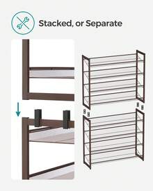 SONGMICS Shoe Rack, 8-Tier Shoe Organizer, Metal Rack For Garage, Set Of 2, 4-Tier Stackable Shelf, With Adjustable Flat Or Angled Shelves, 32-40 Pairs - màu nâu - Xem 5