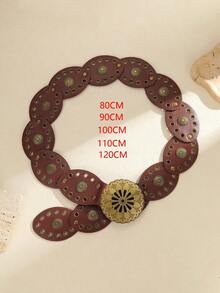 Cuiwrgrs 1pc Bohemian Style Brown Faux Leather Oval Buckle Fashion Waist Belt, Metal Splice, Suitable For Daily Wear