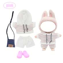 Gestreifter Hoodie und Shorts Sportanzug Set, für LABUBU, kombiniert mit Stofftasche und Schuhen, modische Accessoires, Merchandise, Geburtstags-/Feiertagsgeschenk (ohne Plüschpuppe)