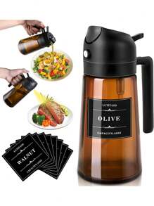 1 件套厨房二合一防光玻璃橄榄油瓶和烹饪喷雾器，16 盎司高端深绿色玻璃油瓶，带 1 张贴纸，是烧烤、露营和沙拉的完美喷雾烹饪工具。