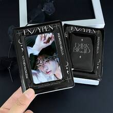 1 pezzo Semplice Portafoto Nero Sangue Scuro, Porta Card EN-HYPEN, Merch EN, Album, Raccoglitore Kpop in Materiale PU Lucido, Busta Portafoto 3-3,5 pollici, Libro Card Creativo con Simbolo Luna e Stella, Libro Card Esclusivo Star Chasing