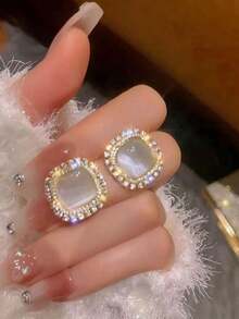 5pcs/Set Fashionable New Personalized Geometric Rhinestone Cat Eye, Tassel, Triangle Block Pearl Earrings Jewelry Set, Suitable For Daily And Festival Wear - Multicolor - View 2