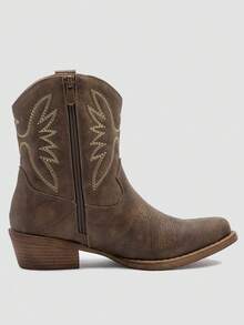 GLOBALWIN Square Toe Cowboy Boots For Women Western Boots With Low Heel Ankle Boots Cow Girls Outfits Women Fall Winter Spring Boots - 棕色 - 查看 6