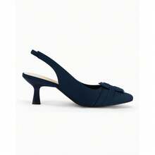 Women's Slingback Kitten Heels Pointed Toe Closed Low Heel Dress Pumps Comfortable Office Party Shoes - 藏蓝色 - 查看 4