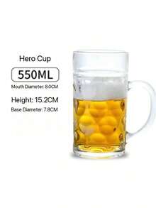 1-Pack Large-Capacity Craft Beer Glass - Glacier Cup With Bark Texture, Handle, Thickened Glass - Home Use Drinking Cup - Multicolor - View 12