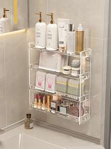 1pc Wall-Mounted Storage Rack, Makeup Organizer Shelves For Bathroom Vanity, Cosmetics Display Shelf, Multifunctional Storage Rack For Collectible Figurines, Snacks, Hair Accessories, Nail Polish, Sunglasses | Bathroom Accessories