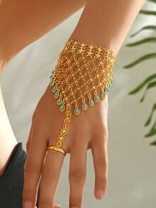 1 Peça Anel-Pulseira Ajustável de Estilo Boêmio Vintage com Borla Geométrica, Adequado para Desempenho, Festa e Reunião Femininas