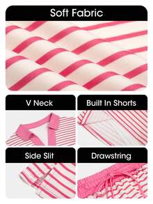 Fisoew Women's Striped Sweatshirt & Skirt Set Casual Long Sleeve Lounge Outfit Matching Workout Coords Summer Y2K Aesthetic Tennis Skort Comfy Two Piece - 深藍色 - 查看 6