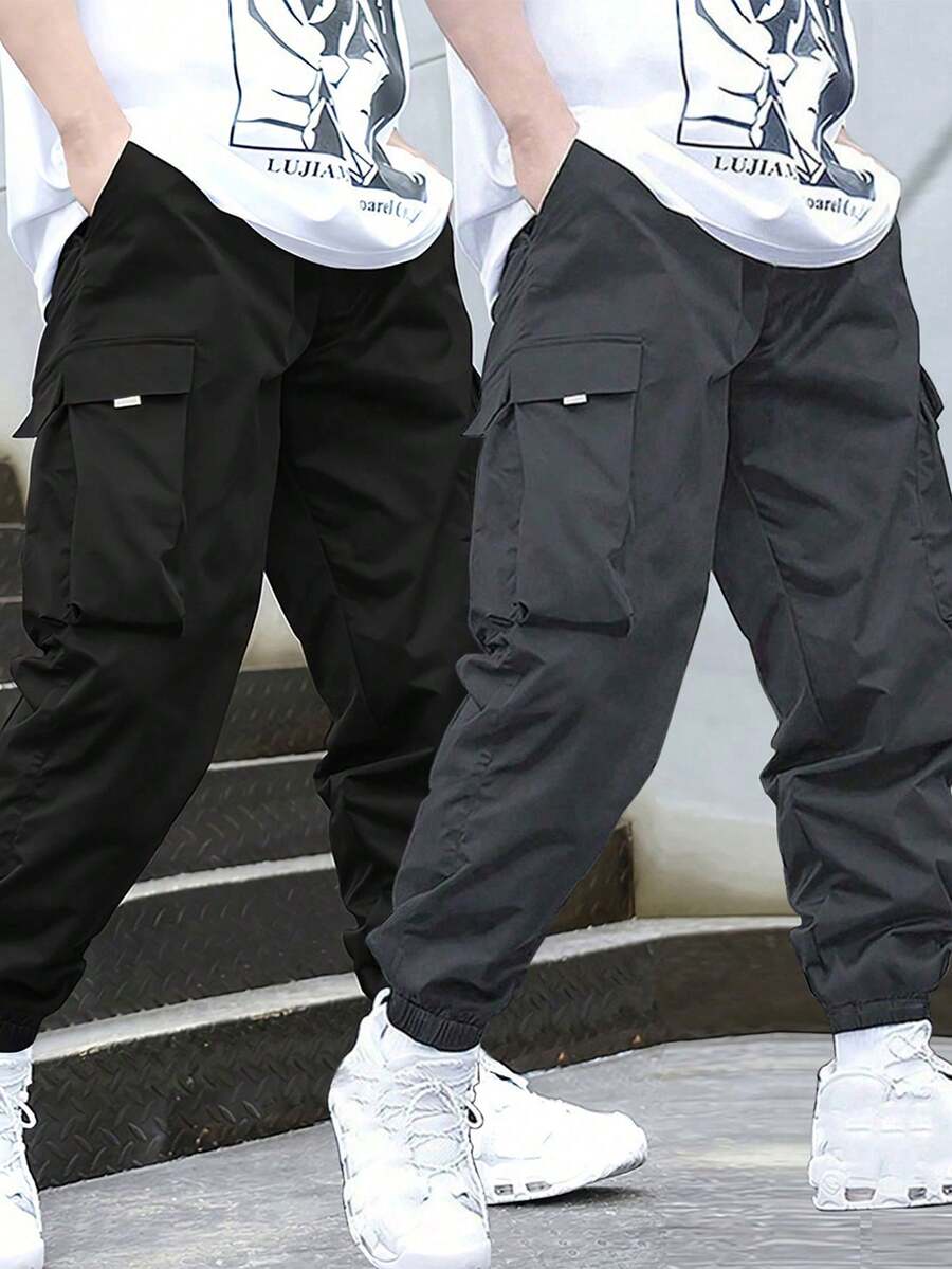 2pcs/Set Boys & Teens' Stylish Minimalist Casual Cargo Pants