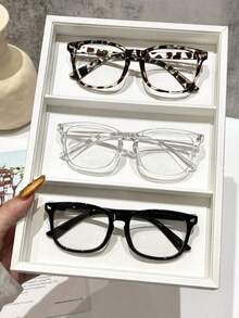 3 piezas Gafas de plástico de estilo moderno minimalista con marco geométrico de colores múltiples y transparente para mujeres, adecuado para regalos de vacaciones, vida diaria, atuendos de citas, uso de fin de semana, accesorio de moda esencial para volver a la escuela, se adapta a todas las formas de rostro - incoloro - Ver 21