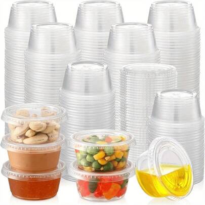 50/100pcs 2 Oz Disposable Seasoning Cup With Lid - Perfect For Meal Preparation, Portion Control, And Salad Dressing - Durable Plastic, Leak Proof Design, Meal Preparation Container Set With Lid Disposable Cup