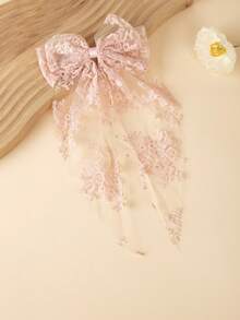 1pc Girls Elegant Cute White Lace Embroidery Bowknot Hair Clip, Wedding Hair Accessory, Suitable For Teens, Daily, Festival, Party Wear - Multicolor - View 6