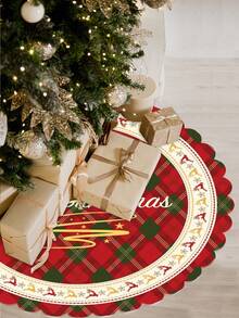 1 Piece Festive Christmas Tree Skirt, 36/48 Inch Polyester Holiday Ornaments, New Wavy Edge Design For Party & Home Decoration, Christmas Decorations. Room Decor