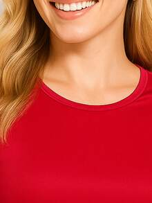 Camiseta básica, crop, manga corta, corte recto, colores sólidos, casual, cómoda, versátil, moda 2025, minimalista, color block. - Rojo - Ver 2