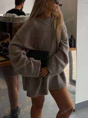 Für Schönheit Herbst und Winter Neue Rundhals Einfache Locker Lässig Langarm Strick Pullover Sweater Top