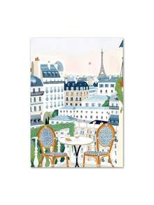 1 pieza Pintura en lienzo de arte de pared con ilustración minimalista abstracta de paisaje, ciudad, viaje y fruta para decoración del hogar y sala de estar