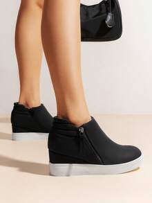 Women's Platform Wedge Sneakers Ankle Booties With An Elastic Strap And Inside Zipper Enhances Comfort - 黑色/PU - 查看 1