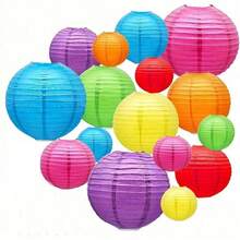 16pcs/Set Hanging Paper Lanterns Decor, Rainbow Colored Chinese Paper Lanterns Ceiling Garland For Carnival, Mexican Party, Christening, Birthday, Anniversary - Multicolor - View 3