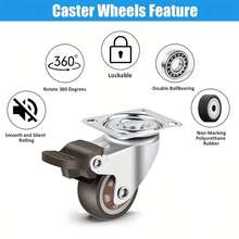 4 件 1 英寸小脚轮带刹车，低调软橡胶万向脚轮，滚动平稳，迷你家具脚轮适用于婴儿床、梳妆台、玩具箱、工具柜、床头柜、梳妆台，承重 90 磅 - 棕色 - 查看 4