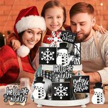 9pcs/Set Hello Winter Christmas Snowflakes Snowman Wooden Ornaments, Christmas Table Centerpieces Decorations, Merry Christmas Layered Tray Decor Ornaments, Christmas Day Decor, Christmas Gifts (No Tray) - Multicolor - View 5