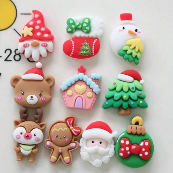 Set de 10/20/30 piezas de adornos de resina con forma de cúpula plana con temática navideña - Mini Papá Noel, Muñeco de nieve, Renos, para scrapbooking, manualidades DIY y decoración festiva - Mezcla aleatoria