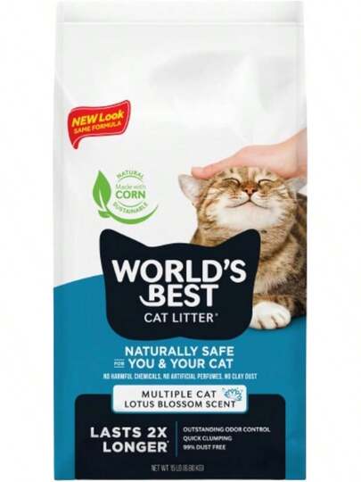 World's Best Cat Litter arena aglomerante para gatos, aroma a flor de loto, 32 libras, arena ecológica ultra absorbente, neutraliza olores, fácil limpieza, producto natural para mascotas, hogar con gatos