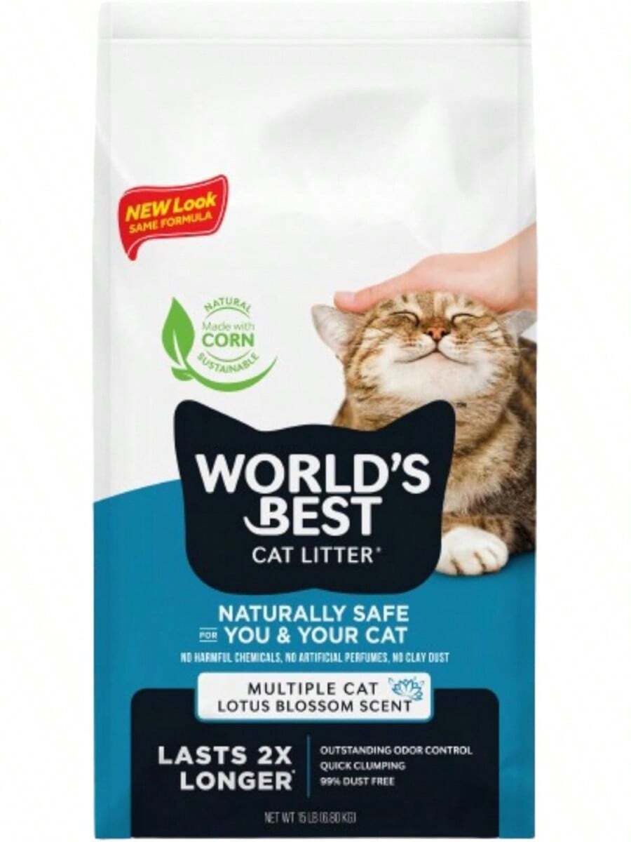 World's Best Cat Litter arena aglomerante para gatos, aroma a flor de loto, 32 libras, arena ecológica ultra absorbente, neutraliza olores, fácil limpieza, producto natural para mascotas, hogar con gatos - 15.0 libras - Ver 1
