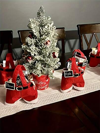 1 pieza Bolsa de embalaje con diseño de pantalones de Papá Noel rojo, bolsa de regalo con decoración de árbol de Navidad, bolsa de regalo duradera con reno de Navidad, adecuada para el embalaje de regalos de Año Nuevo y Navidad