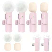 Wireless Lavalier Lapel Microphone Compatible With Iphone TypeC Android Camera Plug-Play Professional Noise Reduction Recording Clip Mic For Creator Interview - Pink - View 2