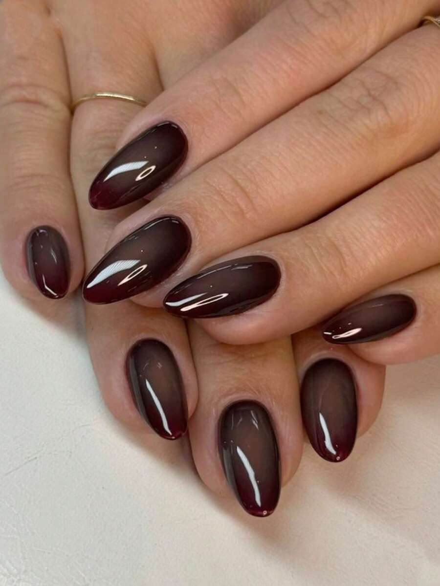 Add A Touch Of Romance With 24pcs Almond Shape Press On Nails Y2K Rust Brown Blend Minimalist Style Full Coverage Fake Nail Tips For Women And Girls Includes 1sheet Adhesive Tabs Suitable For Halloween Autumn And Winter Seasons Party Date And Office Daily Wear False Nails Jelly Glue Is Randomly Shipped