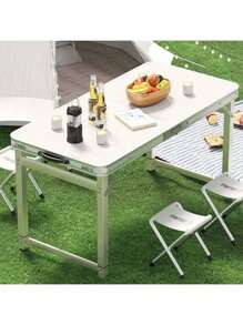 1 pieza Mesa plegable, Mesa de comedor portátil, Mesa pequeña ajustable en altura para llevar a mano para uso en exteriores, mercado nocturno, exhibición de puestos, casa de alquiler, escritorio sencillo